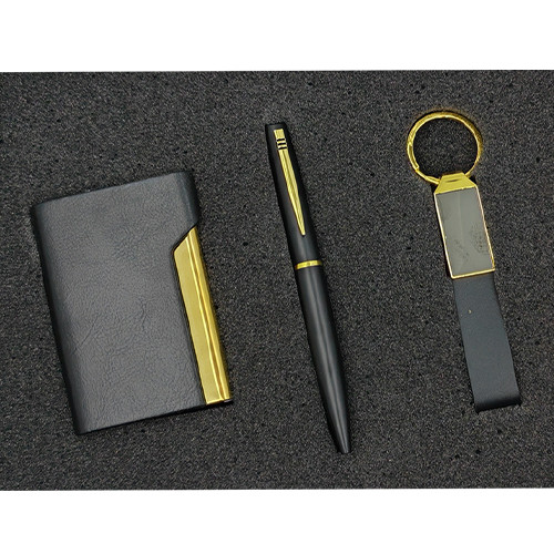 ست هدیه تبلیغاتی چرم مشکی طلایی کد SB4002