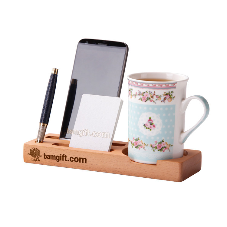 Wooden Desktop Organizer Set with Cup Holder, Phone Stand, and Notepad – Code CA001