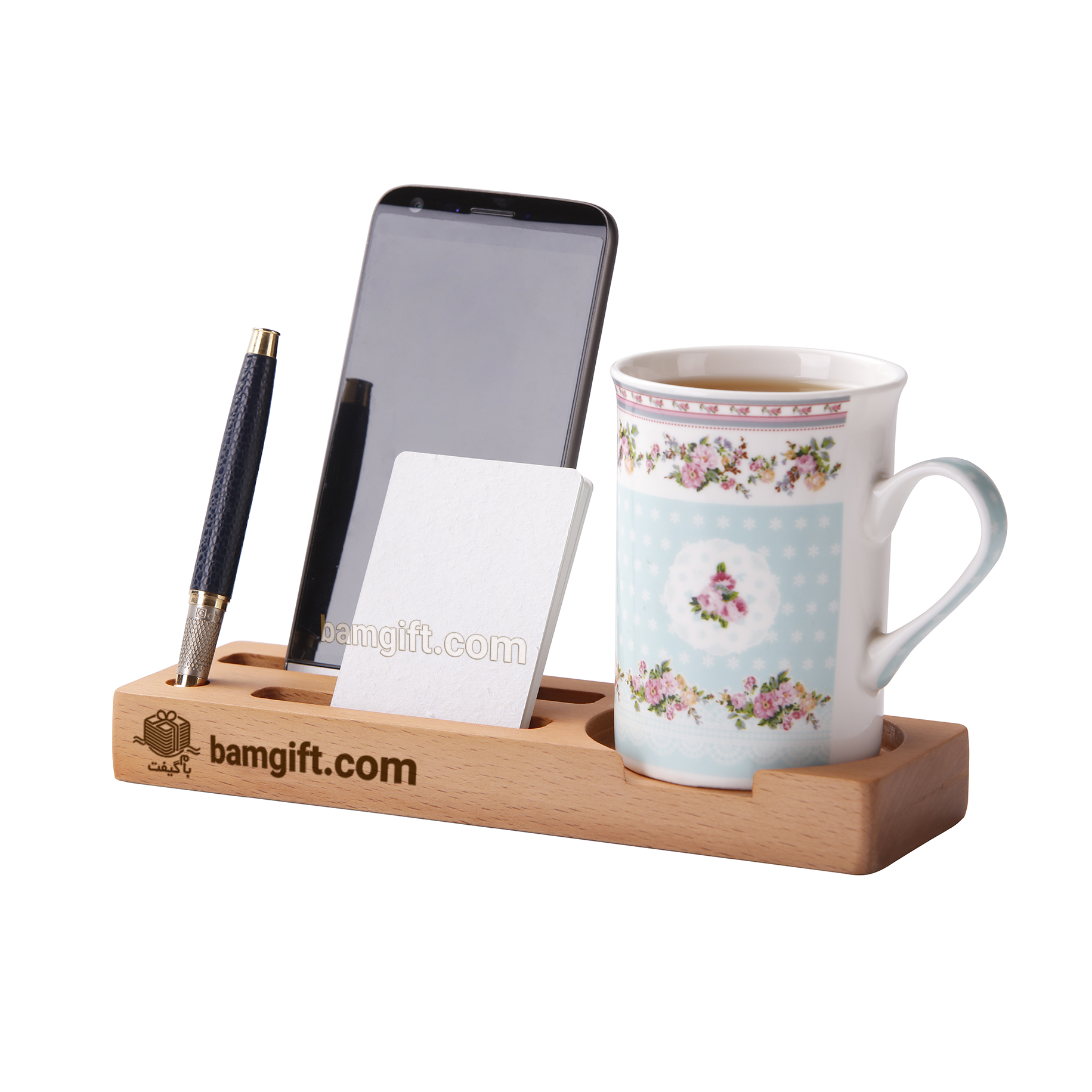 Wooden Desktop Organizer Set with Cup Holder, Phone Stand, and Notepad – Code CA001