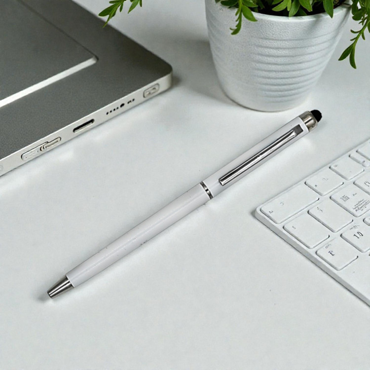 Stylish Plastic Promotional Pen with Silver Clip and Touch Pen – Code PP004