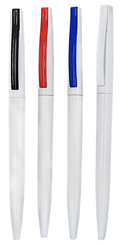 ٌWhite Plastic Promotional Pen with Colored Clip – Model PP005