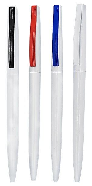 ٌWhite Plastic Promotional Pen with Colored Clip – Model PP005