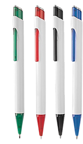 ٌWhite Plastic Promotional Pen with Colored Clip – Model PP006