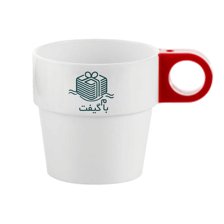 لیوان پلاستیکی تبلیغاتی سفید دسته رنگی | چاپ اختصاصی لوگو در 6 رنگ | MP003