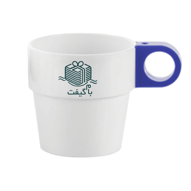 لیوان پلاستیکی تبلیغاتی سفید دسته رنگی | چاپ اختصاصی لوگو در 6 رنگ | MP003