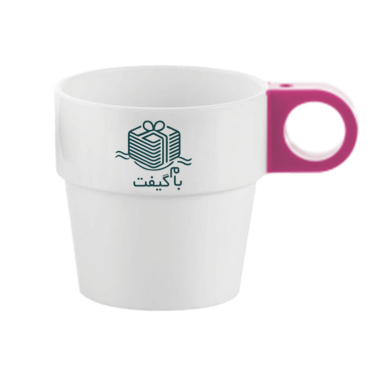 لیوان پلاستیکی تبلیغاتی سفید دسته رنگی | چاپ اختصاصی لوگو در 6 رنگ | MP003